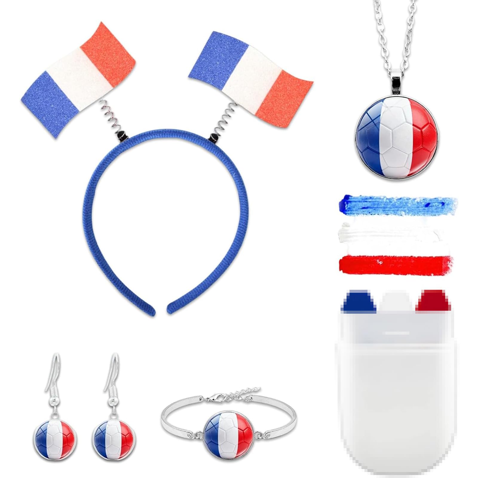 Kit Supporter Coupe du Monde 2026 pour Fans Football France –Kit Supporter France pour Supporter Femme Tricolore PratiquePratique Et Élégant – Bandeau Drapeau Collier Fête Événement Sportif