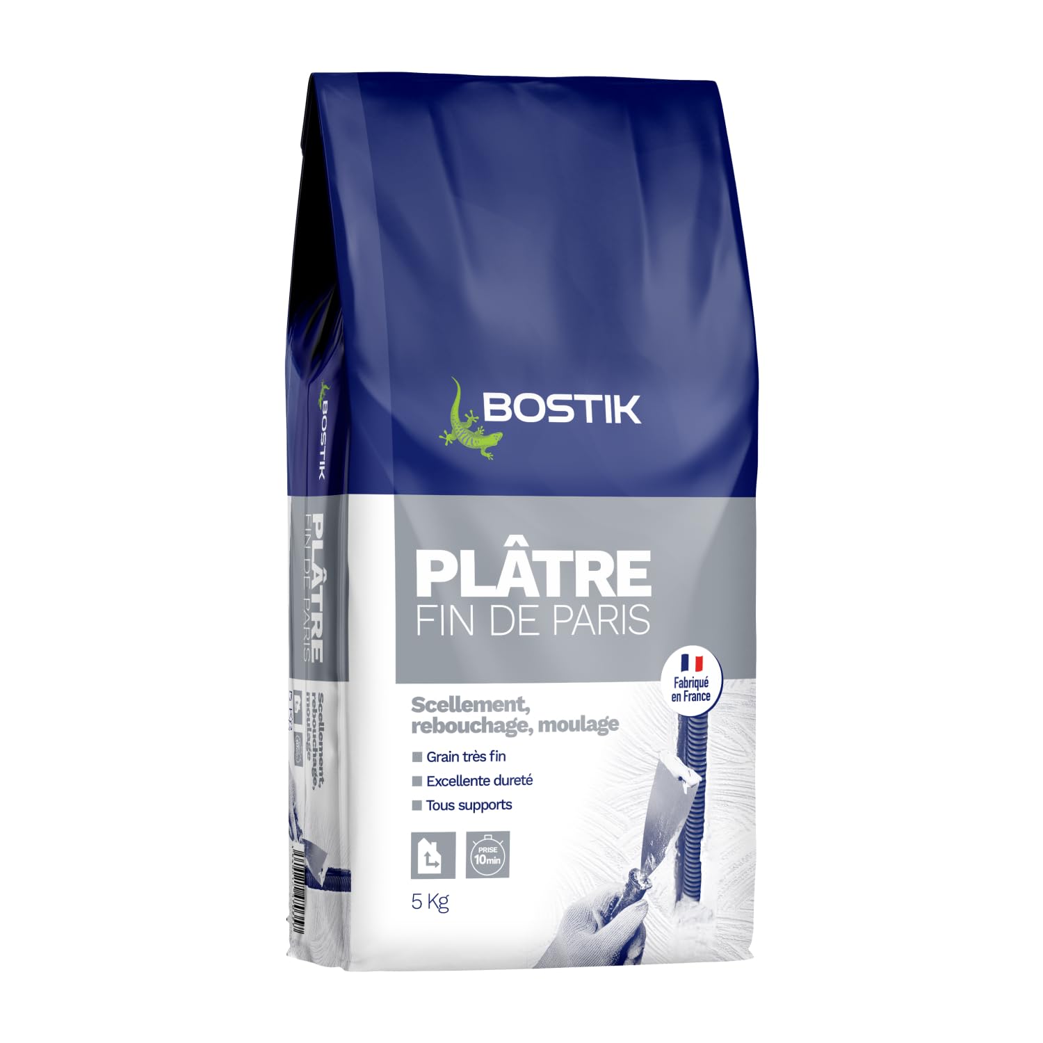 Bostik - Plâtre Fin de Paris - Scellement, Rebouchage, Moulage - Intérieur - Tous Supports - Prise Rapide - Couleur : Blanc - 1 Boîte Carton 5 kg