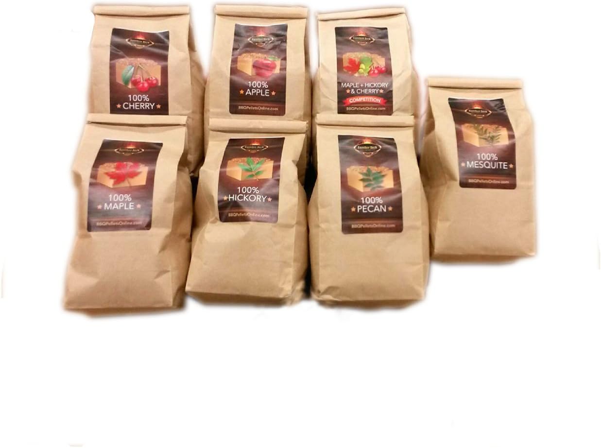Lumber Jack BBQ 7 Varieties BBQ Pellet Pack - 1 Pound Bags - 100 Percent (Apple, Cherry, Pecan, Hickory, Maple-Hickory-Cherry, Mesquite and Maple) - 2Day Shipping : Patio, Lawn & Garden