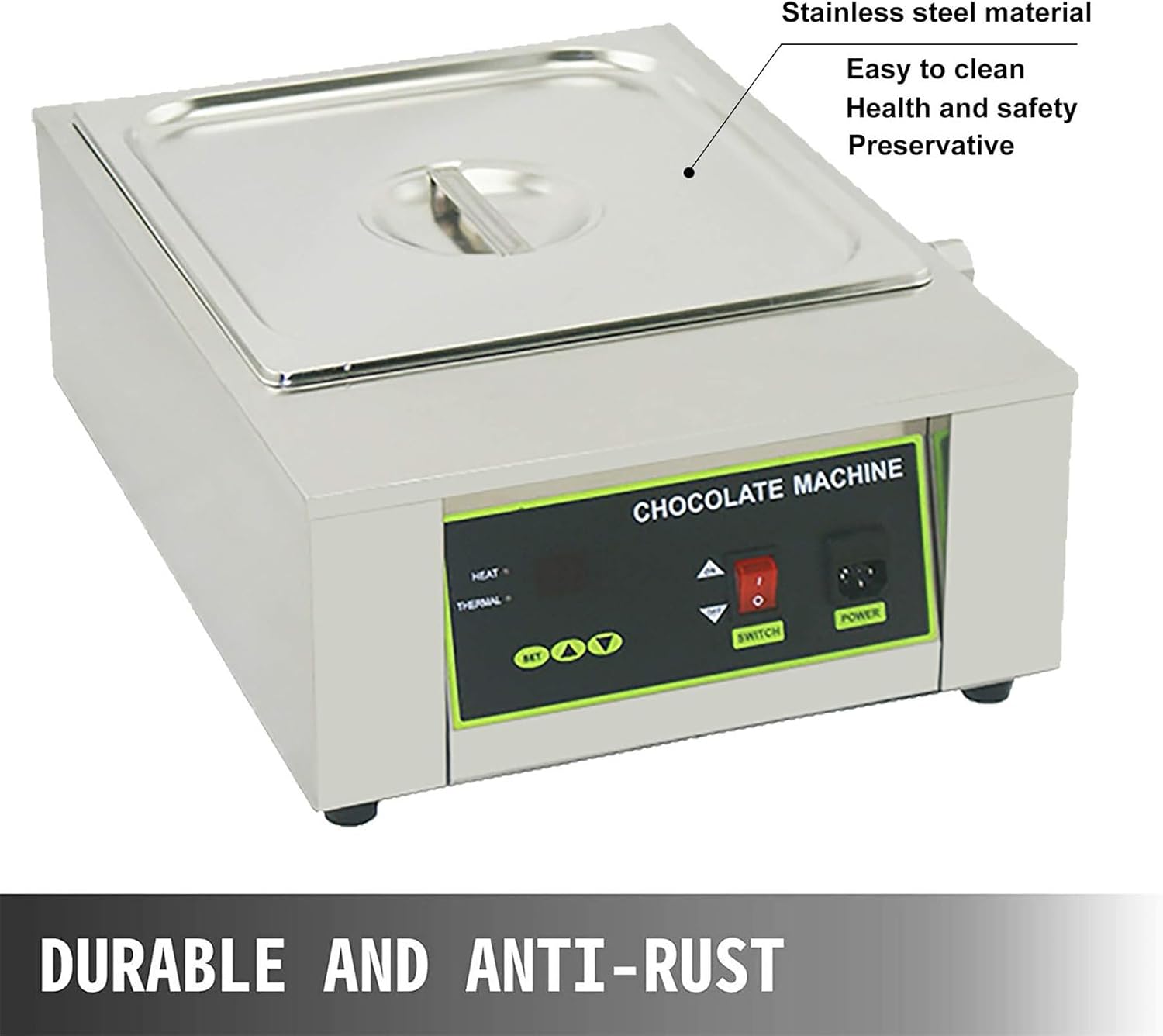 Adjustable Temperature Chocolate Melting Pot (0-95℃) - Waterproof Digital Display Heating Machine for Commercial Hot Chocolate & Cream, 12kg Capacity