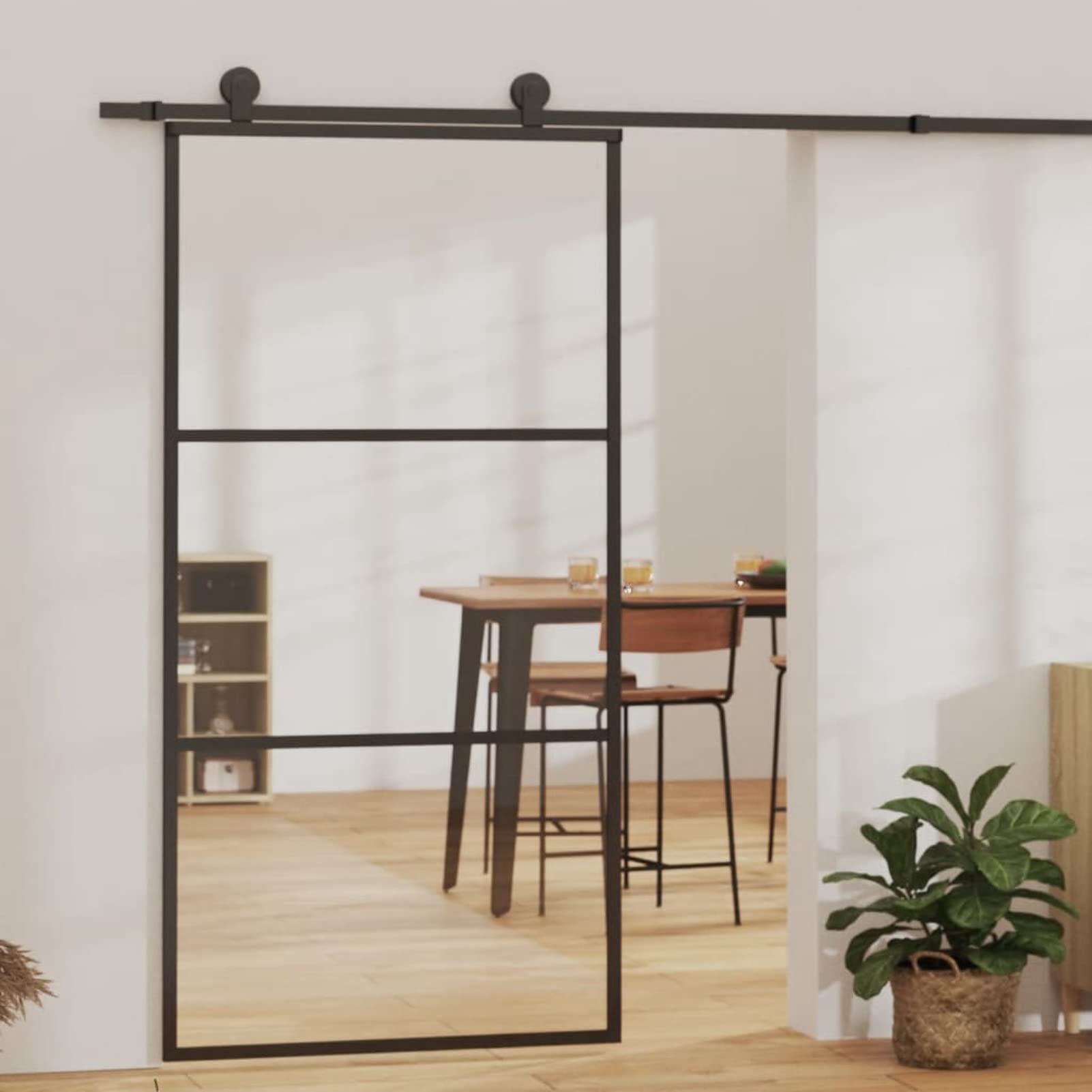 Tidyard Puerta Corredera con Herrajes Puertas Corredizas Entrada Puerta para Baño Salón Sala de Estar Habitación ESG Vidrio y Aluminio 102x205 cm