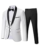 Men's 3 Piece Tuxedo Set with Bow Tie, Slim Fit One Button Shawl Lapel Suit Blazer Vest Pants, for Wedding Prom Dinners