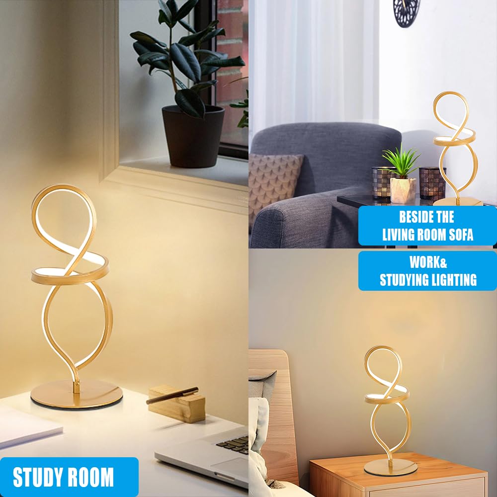 Lámpara de noche dorada regulable Lámpara de mesa LED de 15 W, lámpara de escritorio con 3 temperaturas de color para el hogar y la oficina, Lamparas de Mesita de Noche para trabajar y estudiar