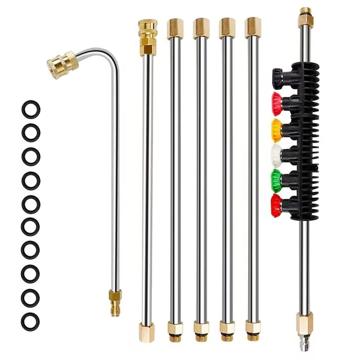 Rallonge pour Nettoyeur Haute Pression, 4000PSI Outil de Nettoyage de Toiture et de Gouttières, Barres d'extension with Tiges Incurvées & 6 Embouts de Buse, Baguette d'extension à Raccord rapide 1/4"