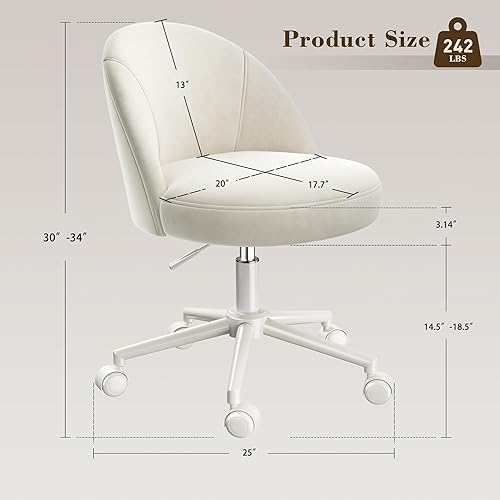 Miniatura 2 de EnHomee Vanity Chair with Wheels, Small Office Chair with Back, Cute Armless Desk Chair for Makeup Room, Home Office,Bedroom, White Blanco,azul (Fog