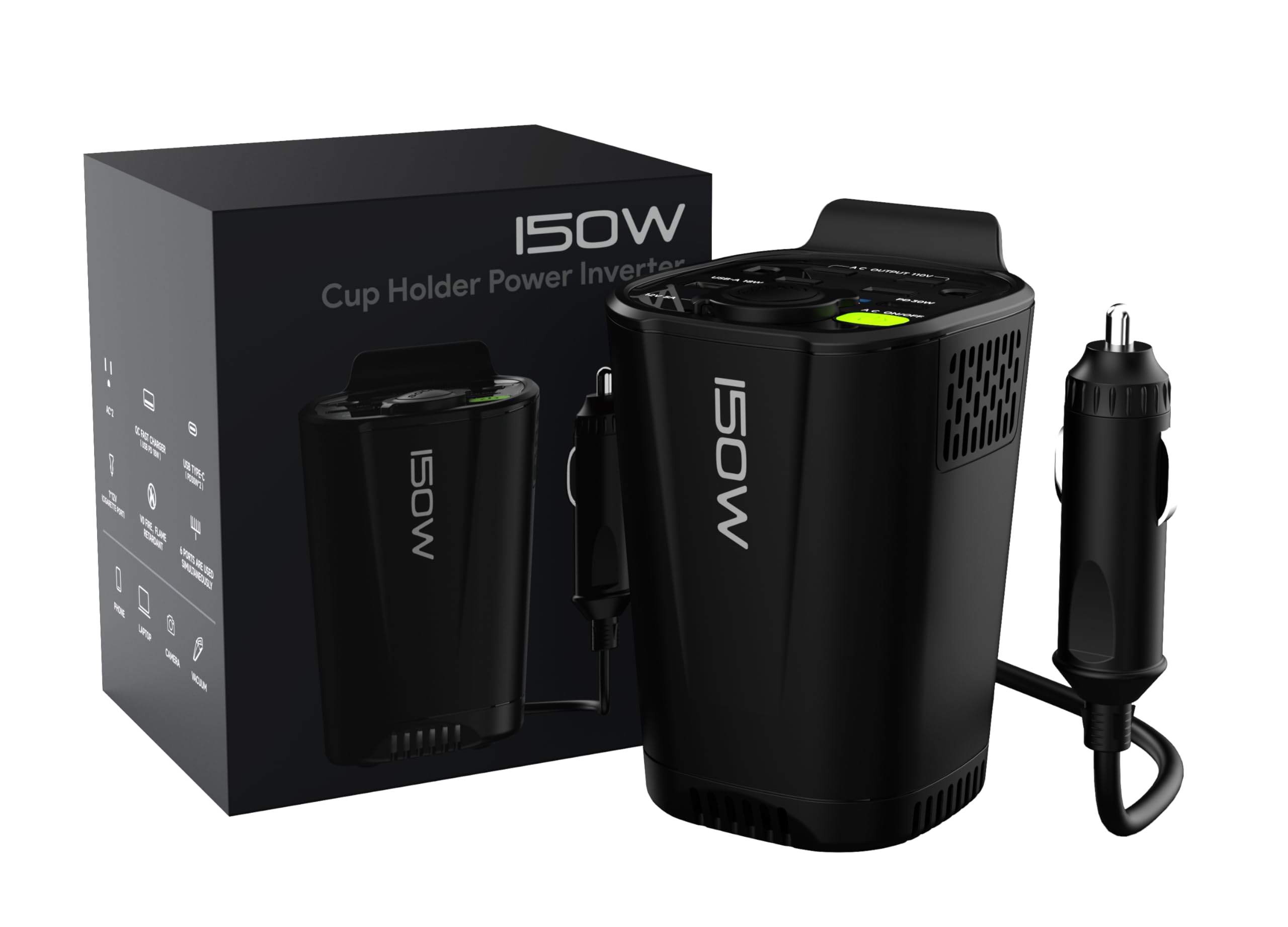 inversor 12v a 220v 150W para Coche,Convertidor con Puertos Doble USB- Adaptador Mechero Coche a Enchufe-Cargue Sus Dispositivos Electrónicos en Autocaravanas,Camper Furgoneta&Coche
