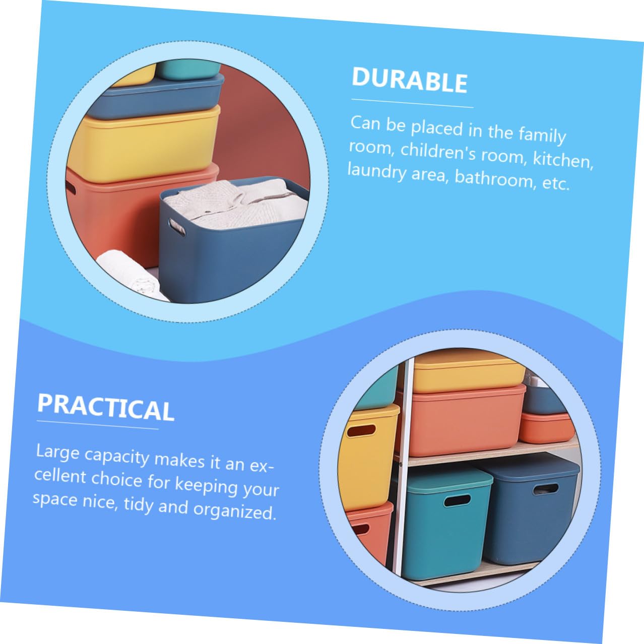 Scatola di Stoccaggio con Coperchio in Plastica PP Organizer Multiuso per Cosmetici e Piccoli Oggetti Grande Capacità Contenitore Decorativo per Armadio e Scrivania Blu