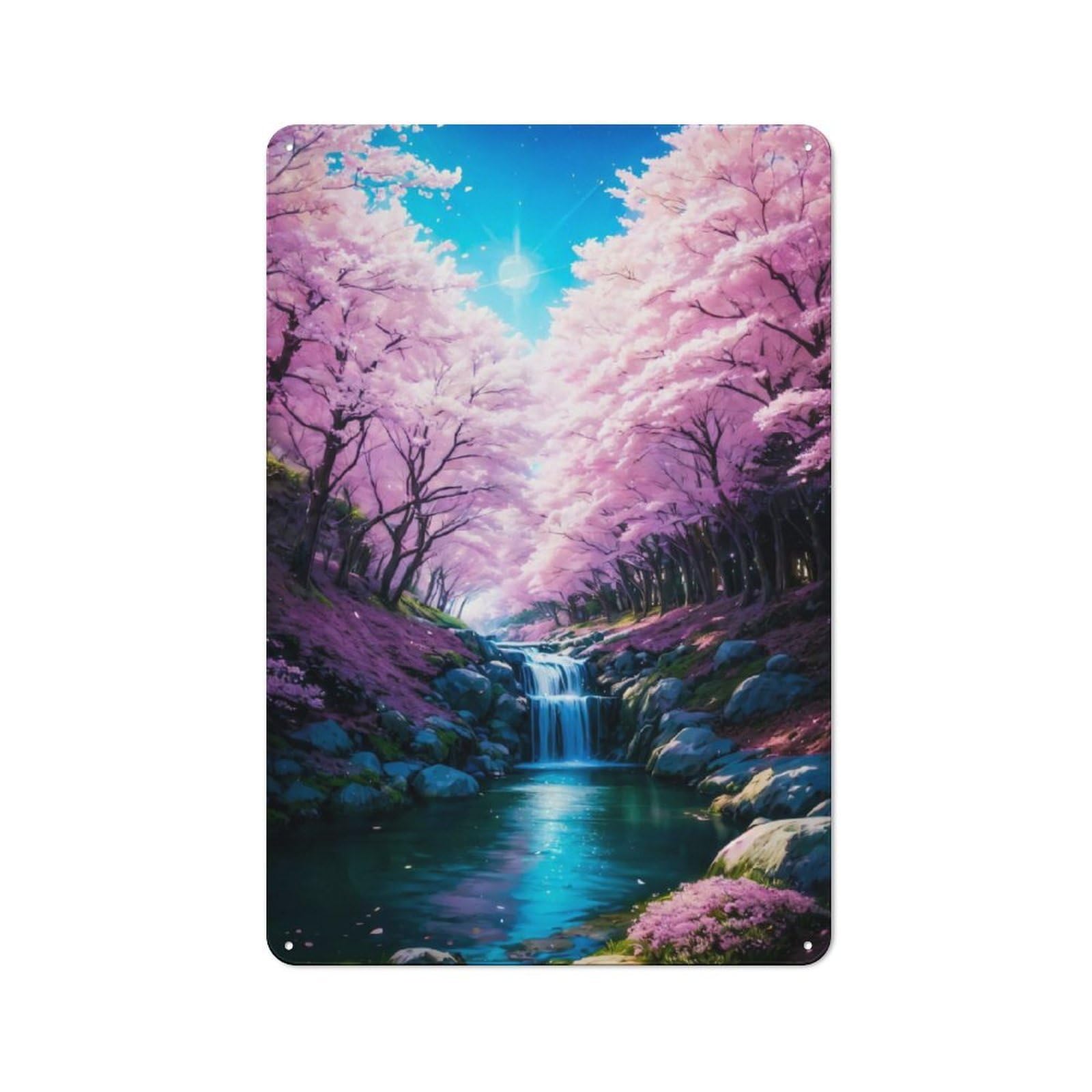 Junmoney Japan Cherry Blossom River For Guest Room Or Hallway, Retro-Style Tin Sign 30X20cm, For Vintage Wall Decor Fans, For Themed Room Decoration