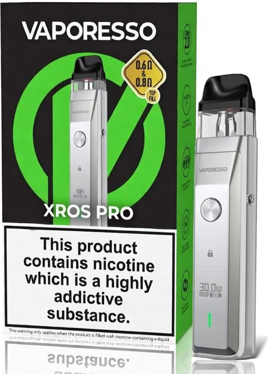 VAPORESSO XROS PRO POD Vape Kit [Silver] - Refillable, Rechargeable Long  Lasting Battery, 30W Max Output, Dual Firing Modes, Fully XROS PODs  Compatible, E Cigarettes, No Nicotine No Liquid: Amazon.co.uk: Electronics &
