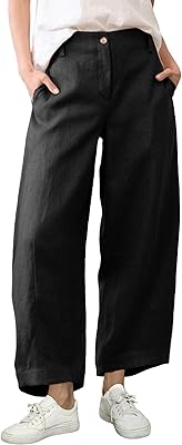 Tanming Womens Linen Pants Casual Capri Baggy Wide Leg Trousers Palazzo Pants Beach Vacation Outfits