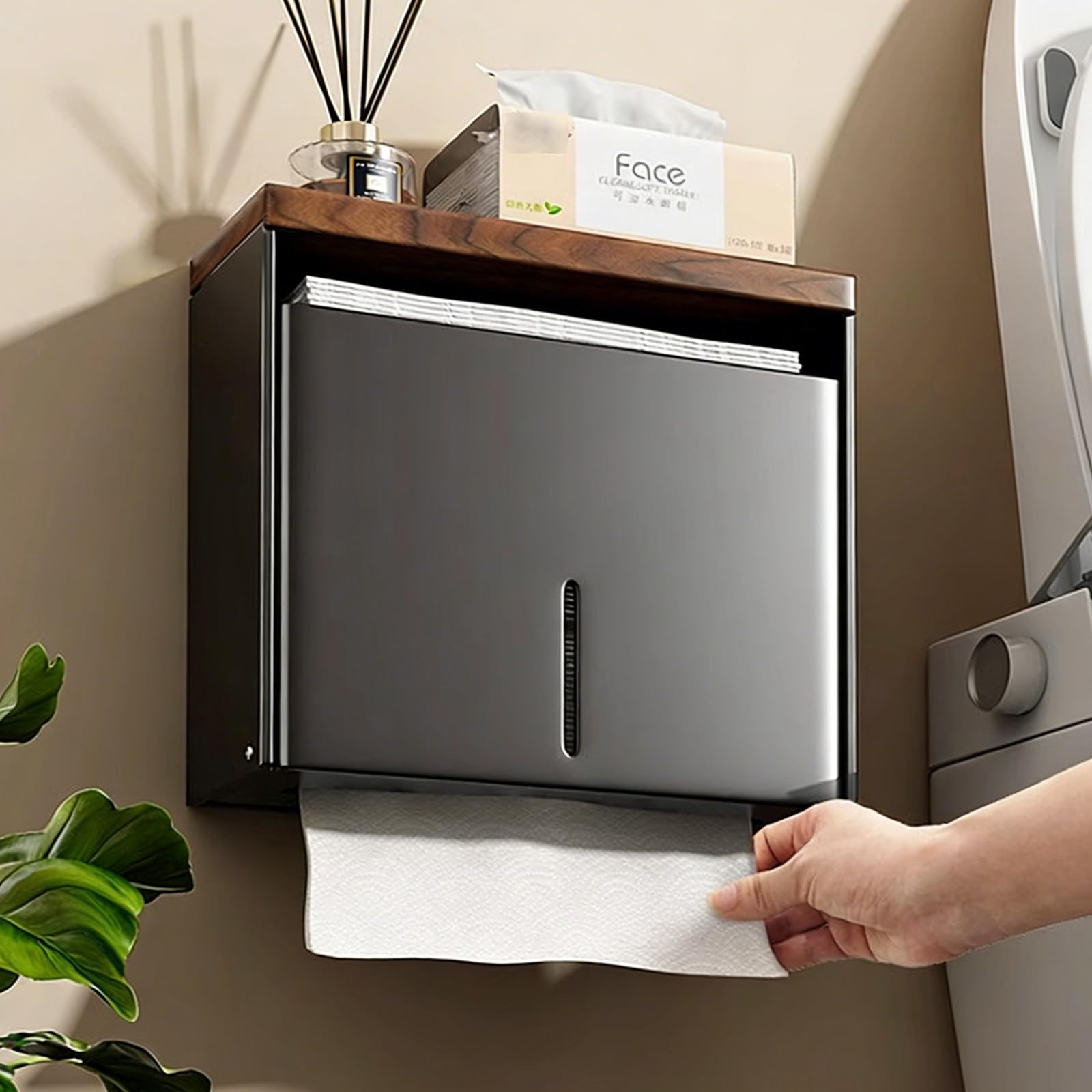 Dispensador Papel Secamanos, Portarrollos Papel Higienico, Dispensador de Pañuelos Metal, Porta Papel Higienico de Baño Montaje en Pared(White)