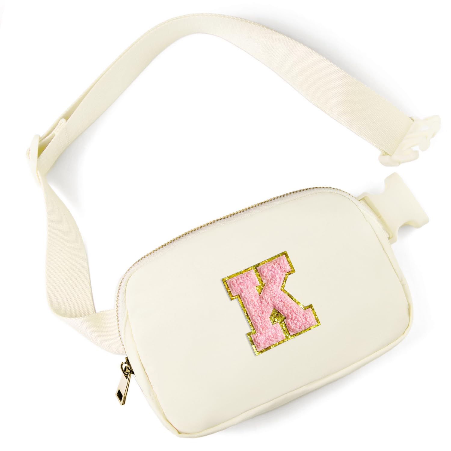 Gitus Gifts for 7 8 9 10 11 Year Old Girls Belt Bag Fanny Pack Crossbody Bags with Initial Letter Patch Birthday Gifts for Daughter Sister Friends Teen girls (Ivory-K)