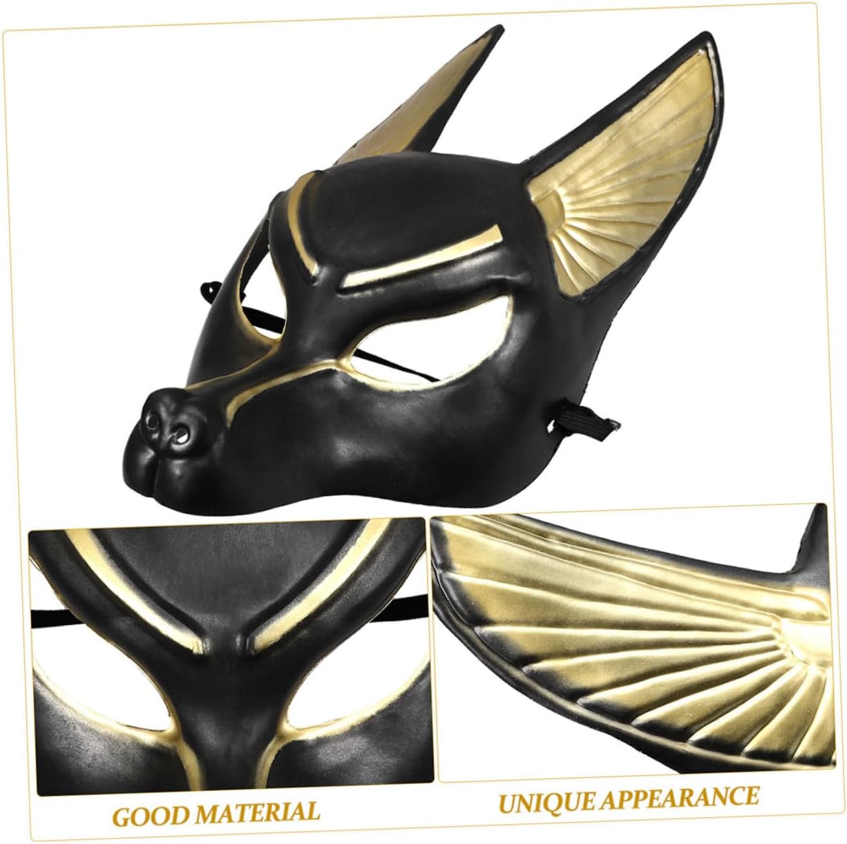 FUOYLOO Halloween Anubis Mask Plastic Adjustable Comfortable Lightweight Elastic Band for Themed Parties