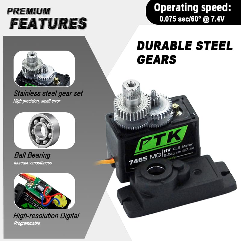 PTK 7465 MG 9g Miniature Digital Servo with 5kg Torque. for Robots. Fixed Wing. 180 Degree (4pcs)