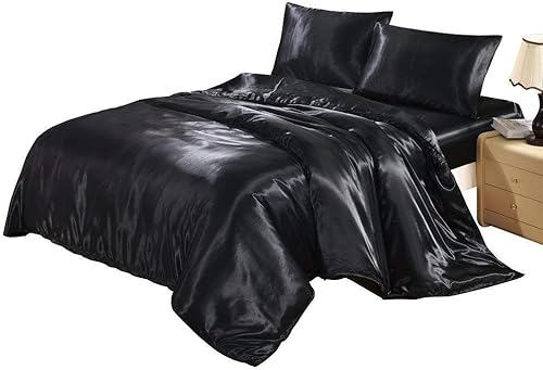 Vista 26 de Juego de funda de edredón de tamaño Queen, color rosa claro con cierre de cremallera, satén sedoso ultrasuave de 4 piezas