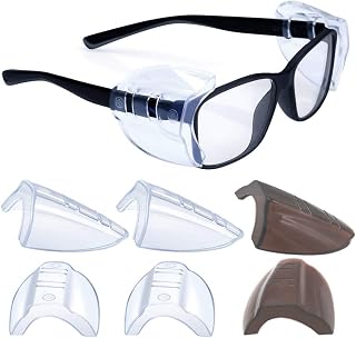 3 Pairs Safety Glasses Side Shields, Flexible Anti-Slip On Side Shields Fits Small to Medium Eyeglasses (2 Pairs Clear and 1 Pair Light Brown)
