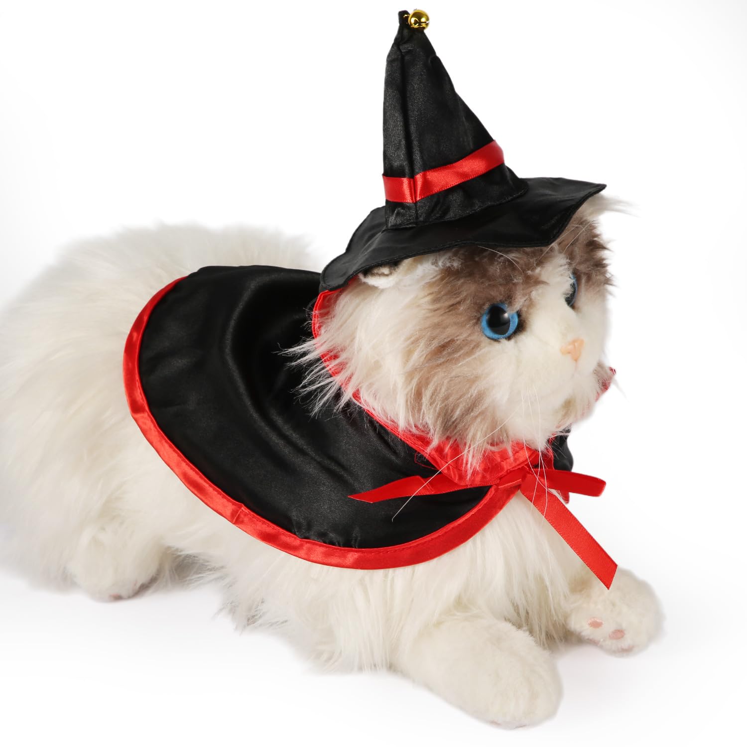 Disfraz de Mascota de Halloween, con Capa y Sombrero de Mago Disfraz de Mago de Gato Disfraz de Bruja para Perro Capa de Mascota de Halloween para Perros y Gatos Pequeños (Negro + Rojo)