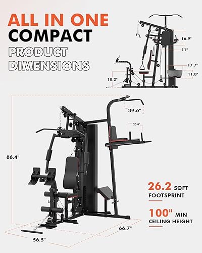 Miniatura 6 de Mikolo Gimnasio Doméstico, Estación de Entrenamiento con Pila de Pesos de 150LBS, Equipo de Gimnasio Doméstico Multifuncional, Equipo de Ejercicio