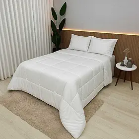 Edredom 100% Algodão 400 Fios Dupla Face Casal Queen King Antialérgico Grosso Para Inverno(Branco,King)