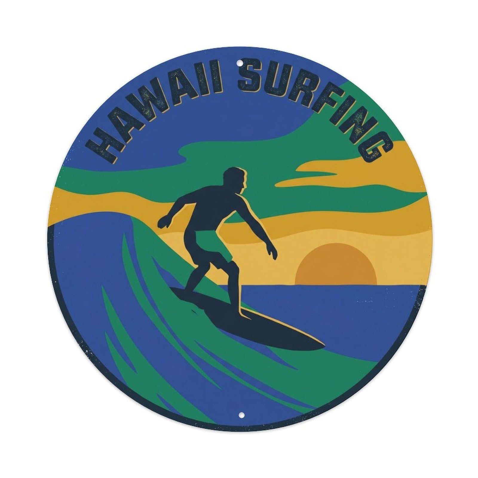 Surfer Silhouette Hawaii Island Getaway Ocean Coast Metal Tin Sign