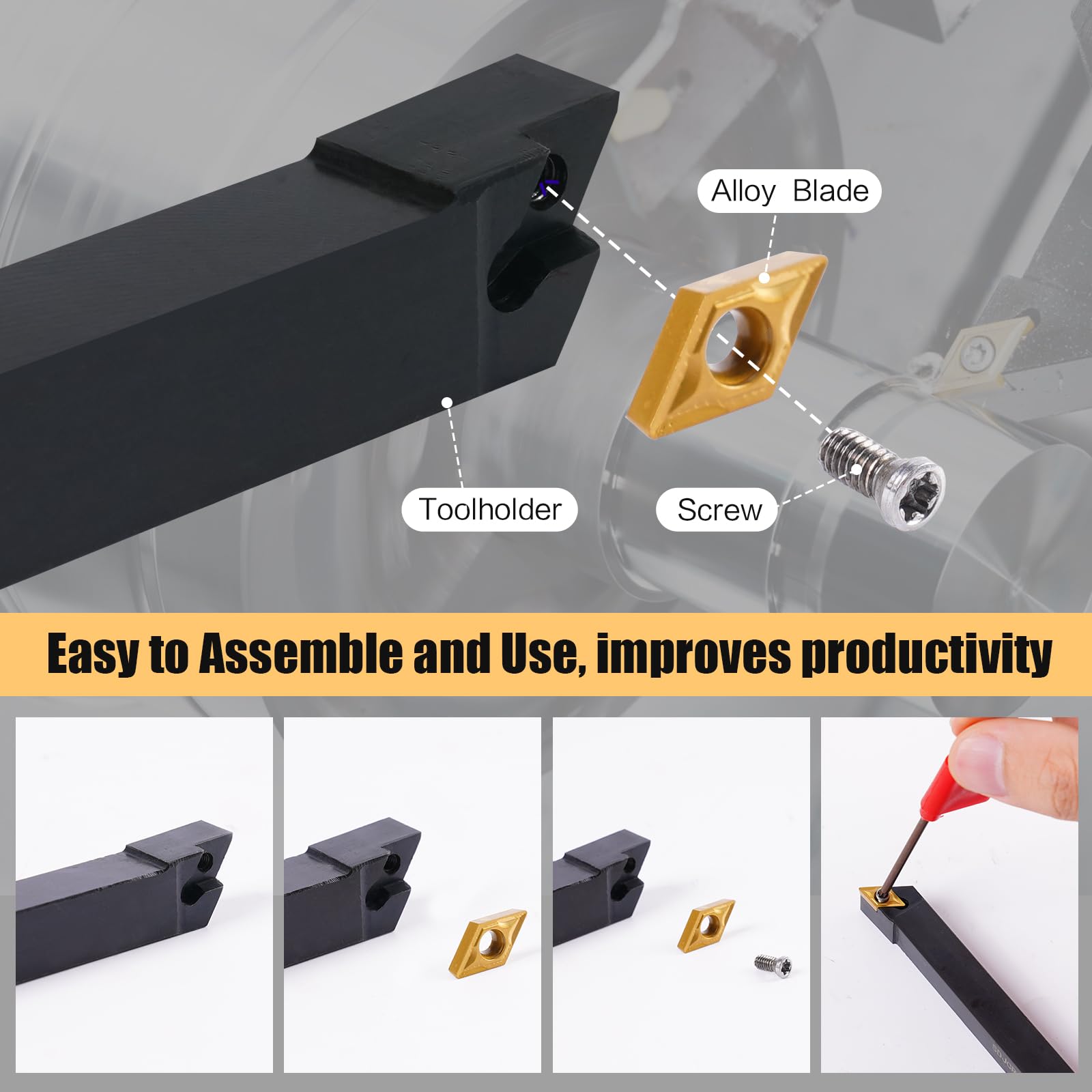Indexable Lathe Turning Tool 21Pcs Kit 3/8" (10mm) Shank for Metal — Amazon image 4