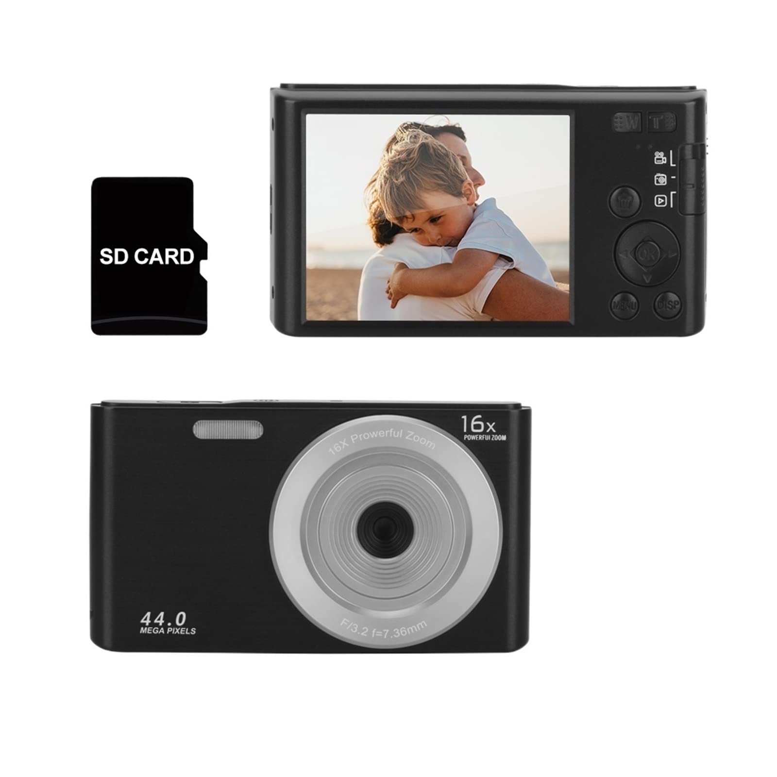 Videocámara, Cámaras fotográficas digitales Vintage de 44MP, grabación lapso tiempo, videocámara fotográfica 4K, grabadora vídeo Vlog compacta for regalo niños Cámara de vlogging(16G SD Card,Silver)