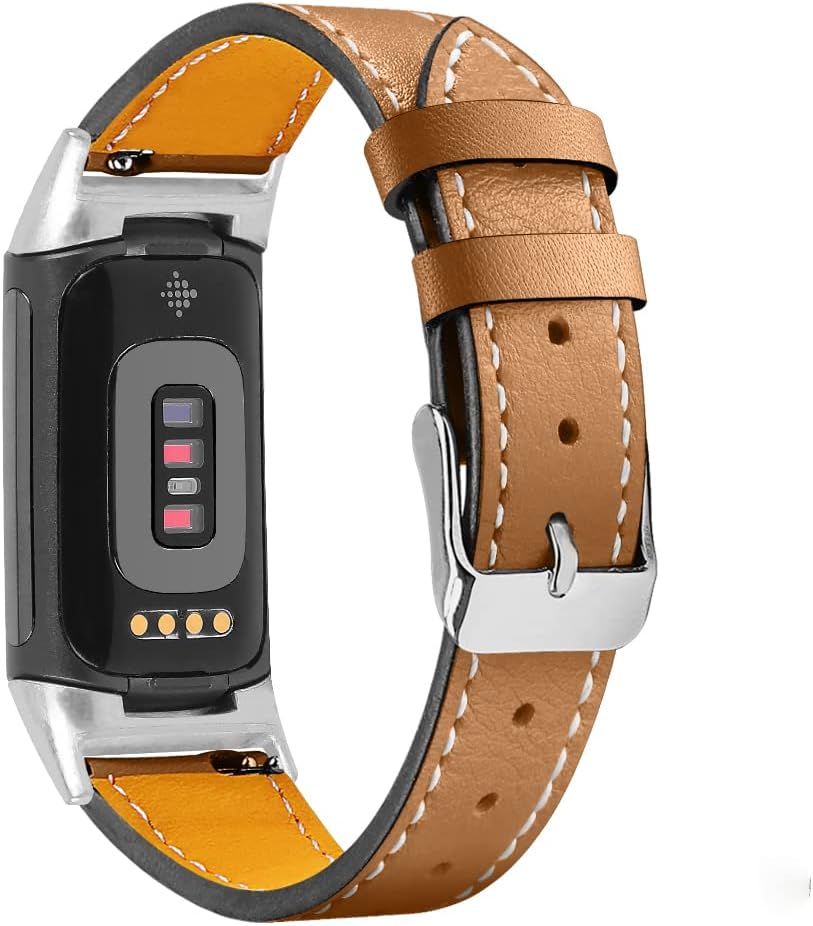 Compatible with Fitbit Charge 5 Wristband for Women Men, Genuine Leather Adjustable Sports Wristband Replacement Wristband for Charge 5 Tracker, Small and Large