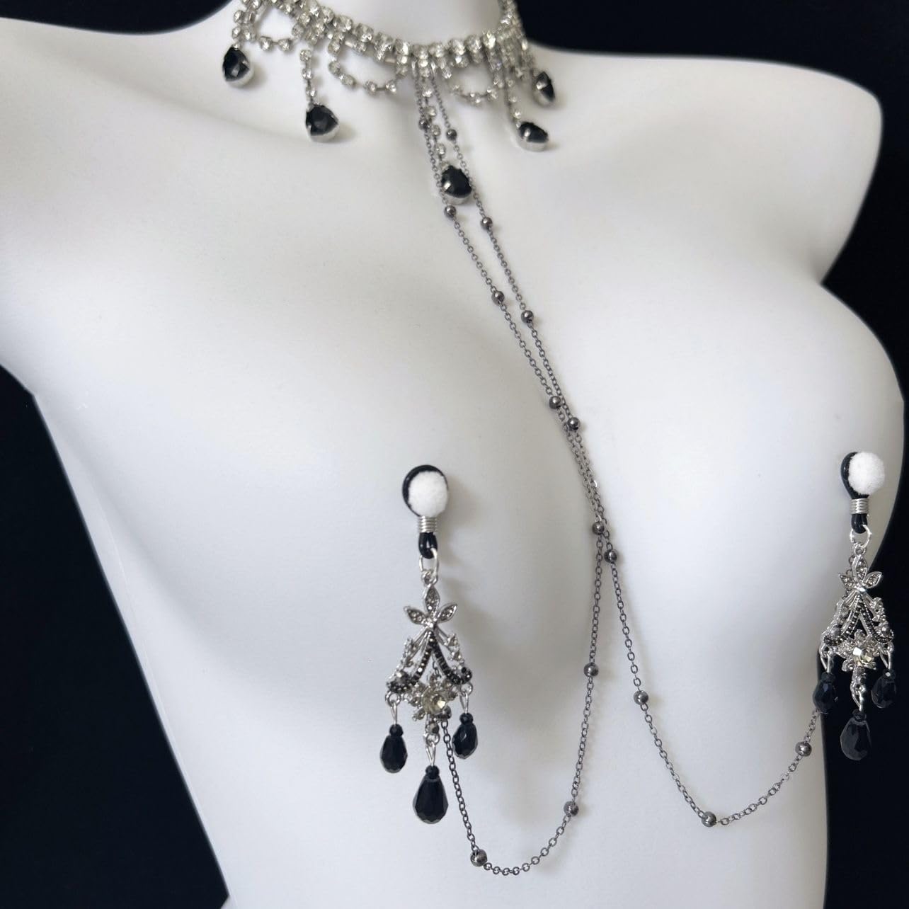 Baroque Black Swan Nipple Clamps with Chain Necklace - Adjustable Non-Piercing Sensory Toys for Women, Beginners Sensual Play (): Nipple Rings
