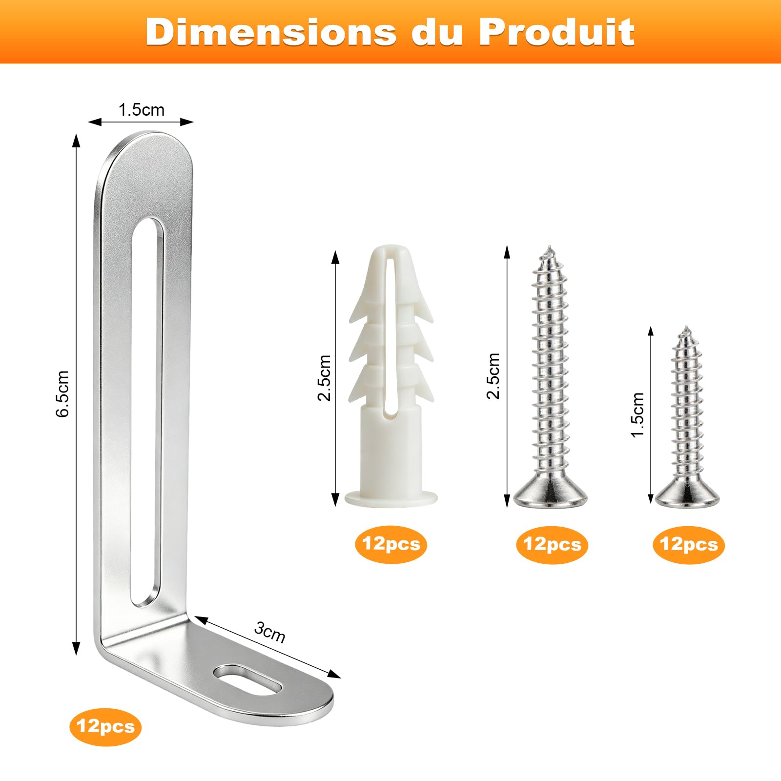 Kit Anti-Basculement Meuble, 12 Ancrages de Sécurité pour Armoires, Penderies, Argent