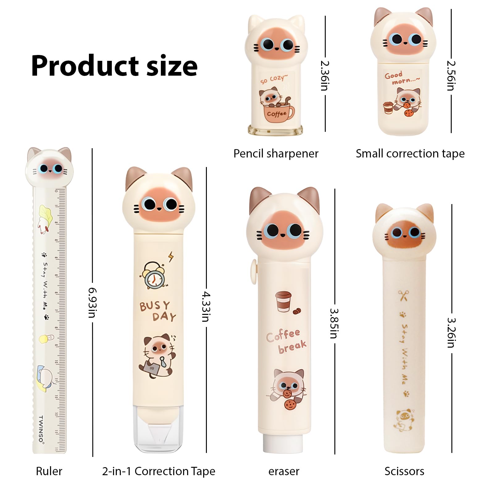 Set da 7 articoli di cancelleria per la scuola, set di articoli per la scuola, cancelleria giapponese Kawaii, regalo di Natale e compleanno, include temperamatite, evidenziatore, correttore a nastro