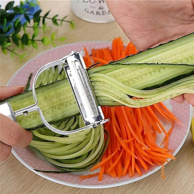 SR 2 in 1 Stainless Steel Julienne Vegetable Peeler Multi-Functional Fruit & Veggie Shredder Slicer and Grater for Potatoes, Carrots, Cucumbers-image-22