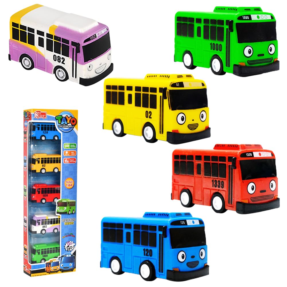 NyaSaa 5-Piece Die-cast School Bus Toy, Pull-Back City Bus Kids Gift