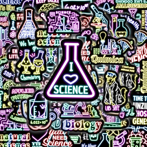 50 Pcs Natural Sciences Neon Stickers, Chemistry, Biology, Physics, Science Classroom Decor for School Teacher Student, Laboratory Decals for Laptop, Water Bottle, Notebook, Luggage