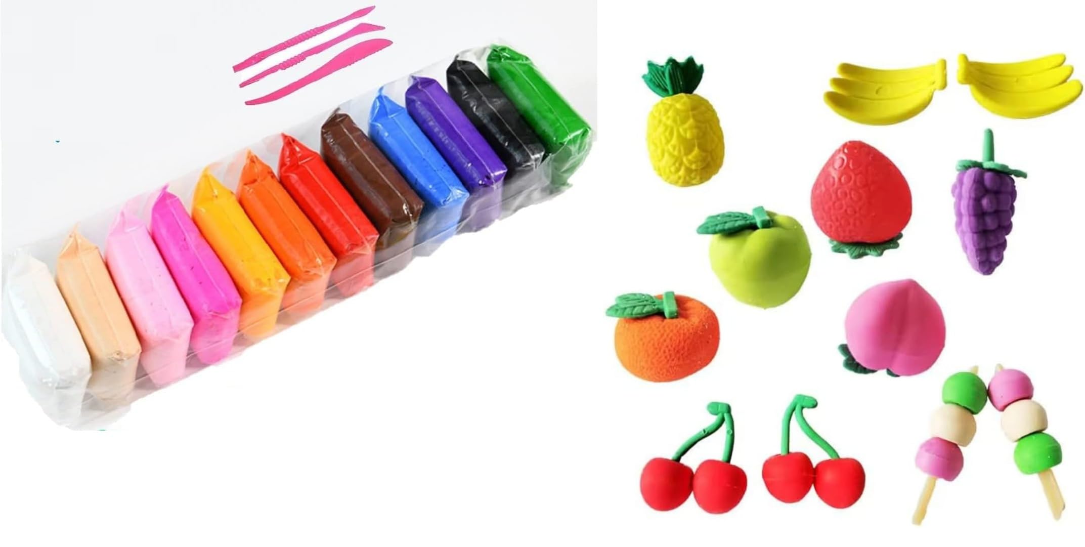 12 PCS Color Modeling Clay with 4 PCS Fruit Erasers Combo | 12 Color Soft Air Dry Clay Set with 3 Sculpting Tools | DIY Art & Craft Kit | Birthday Return Gift for Kids-image-46
