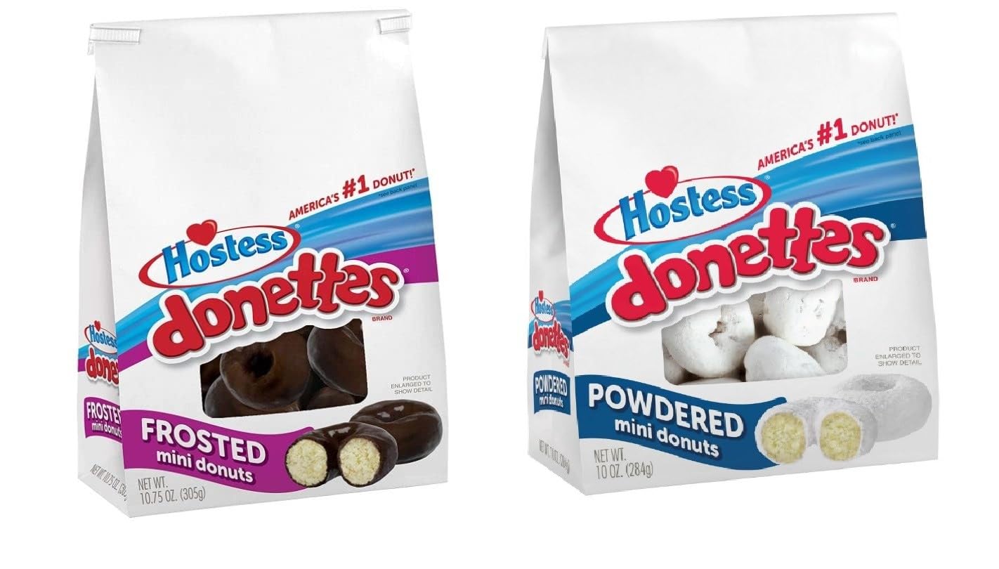 GenericHostess Donettes - Variety Pack - Frosted Mini Donuts & Powdered Mini Donuts - 10 Oz Bag - Pack of 2-1 Bag From Each Flavor