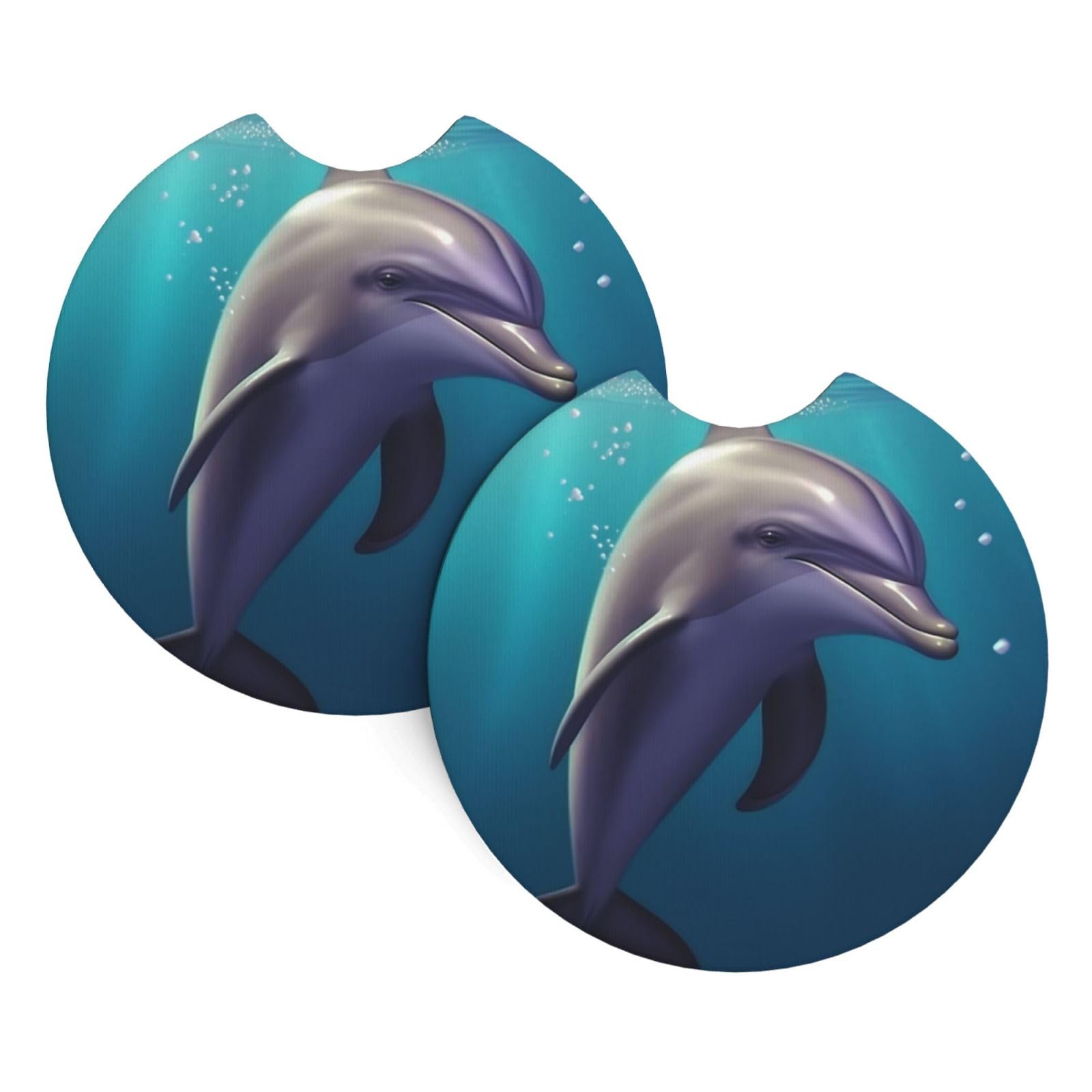 2PCS Car Coaster for Cup Holders Universal Auto Cup Mat Cute sea Animal Dolphin Cup Coaster Pad 2.7" Waterproof Neoprene Non-Slip Cup Holder Coasters Car Interior Accessories for Women Men