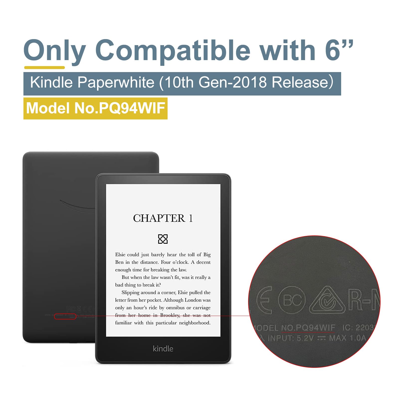 Schutzhülle für Kindle Paperwhite 15,2 cm (6 Zoll) (Version 10. Generation 2018, Modell Nr. PQ94WIF), PU-Lederbezug und transparente harte Rückseite, mit automatischer Sleep/Wake-Funktion,