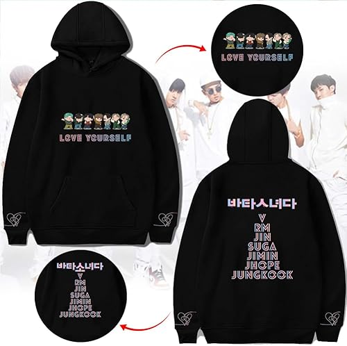 Miniatura 10 de Teiniuby Bangtan - Sudadera con capucha para niños Love Yourself K-pop Jungkook Suga V RM ligera, manga larga, suéter de abrigo