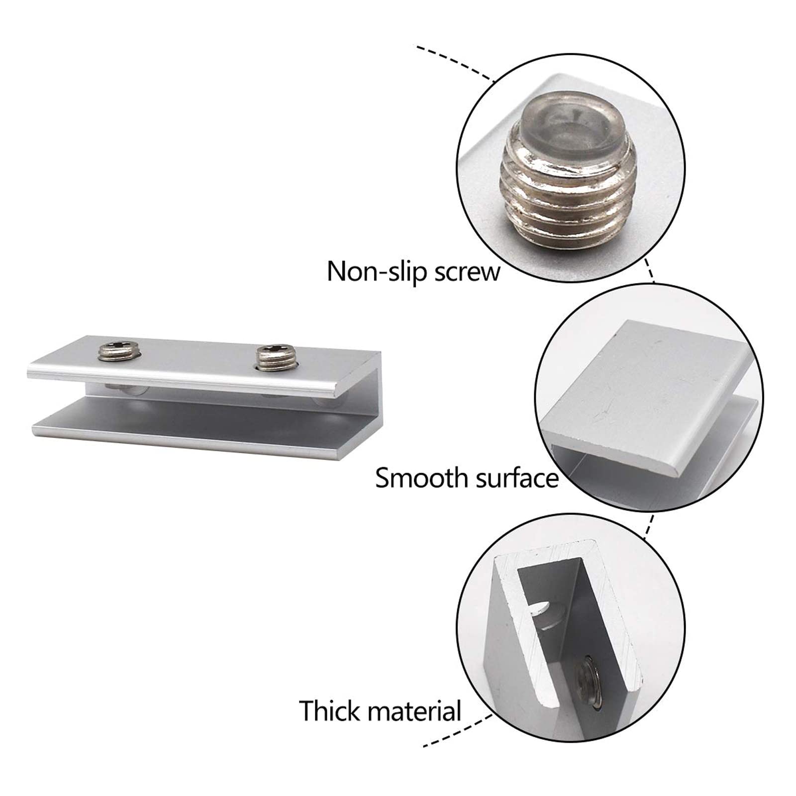 Srup 12 x Aluminium Glass Shelf Brackets 6 to 8 mm, 6 to 8 mm Aluminium Glass Clamps, 6-8 mm Shelf Brackets - Image 3