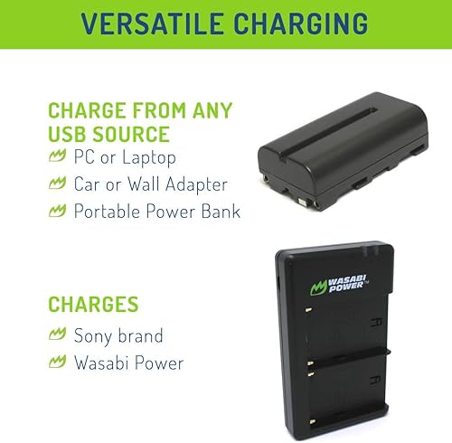 Miniatura 4 de Wasabi Power Batería F550 (paquete de 2) y cargador dual de repuesto para Sony Serie L, NP-F330, NP-F530, NP-F550, NP-F570, CN-160, CN-216, CN126,