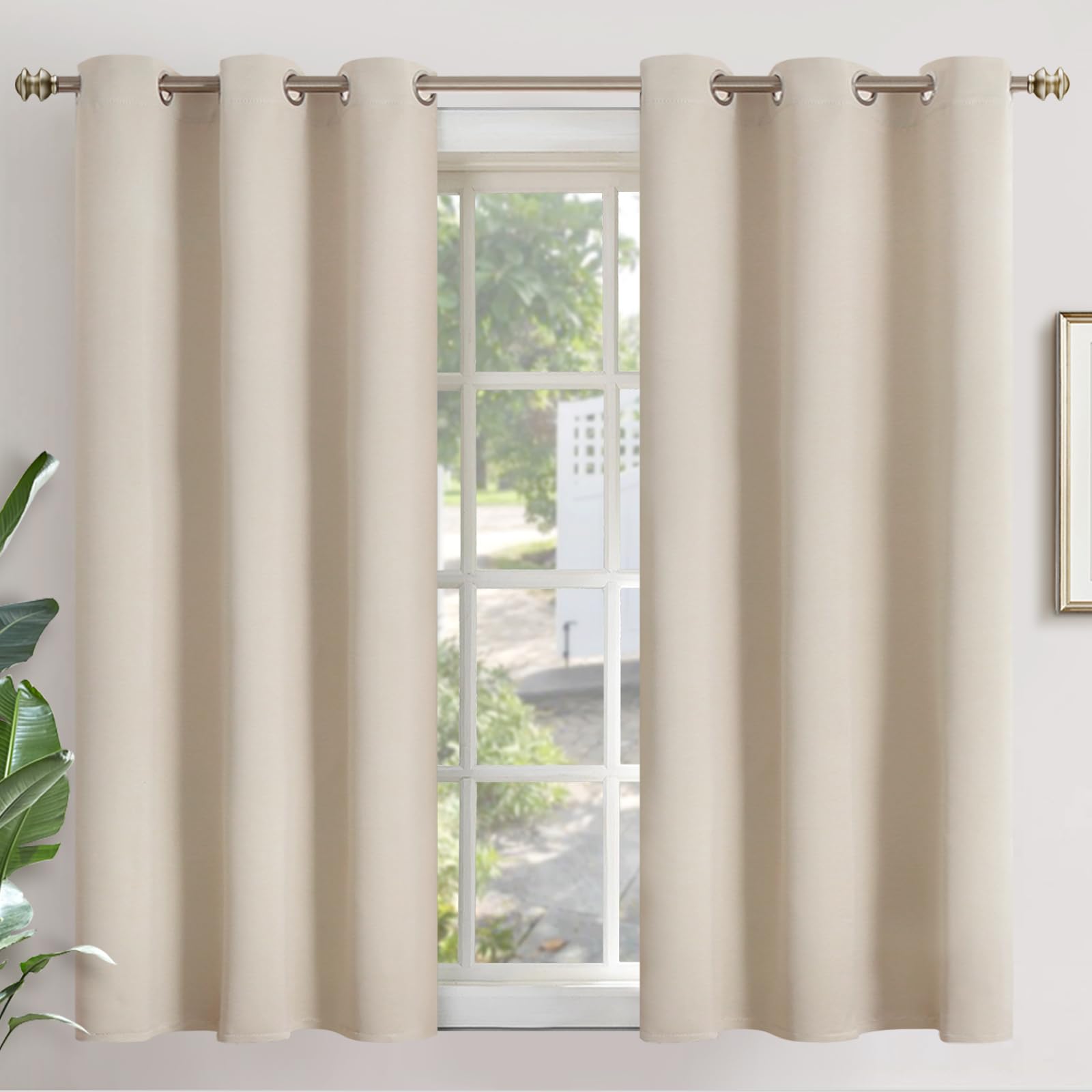 YoungsTex Champagne Short Blackout Curtains 45 Inch Length - Room Darkening Drapes with Grommet Thermal Insulated Privacy for Bathroom Bedroom Window, 2 Panels, 42 x 45 Inch โ image 1