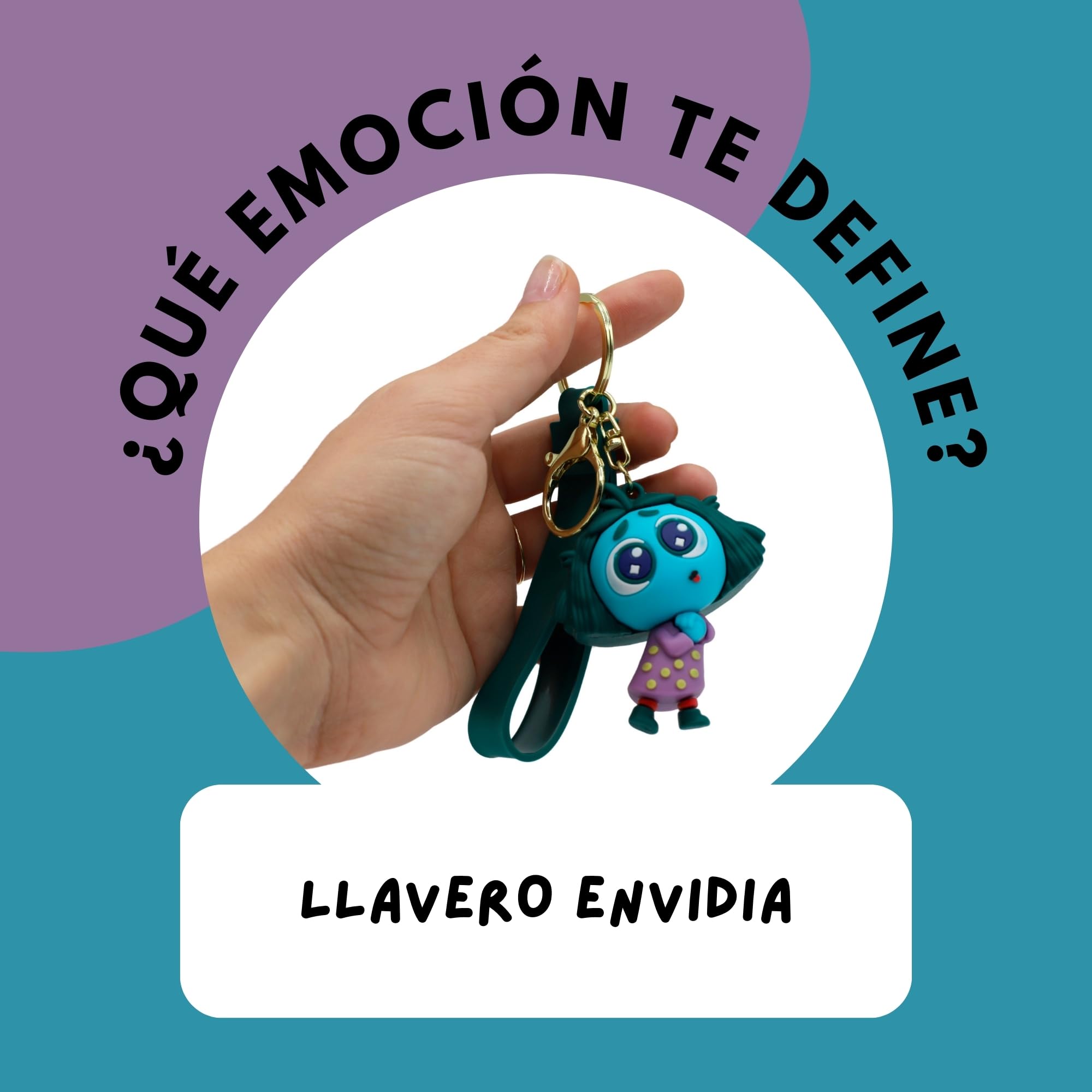 Llavero Personaje Envidia de Silicona, Dibujo Animado, Goma, Emoción, 6 cm - imagen 3