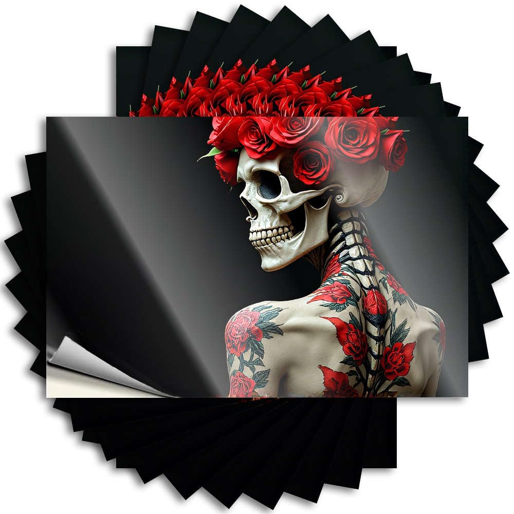 Skeleton Adorned with Vibrant Red Rose Tattoos. Stickers Decor for Bedroom Self Adhesive | Winter Door Vinyl Sticker Pack for Mold(12X18CM)