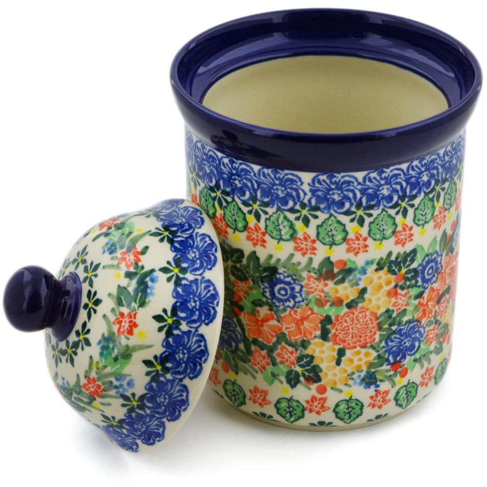 Authentic Polish Pottery Cookie Jar Signature UNIKAT in Red Bouquet Design Handmade in Boles?awiec Poland by Ceramika Artystyczna + Certificate of Authenticity