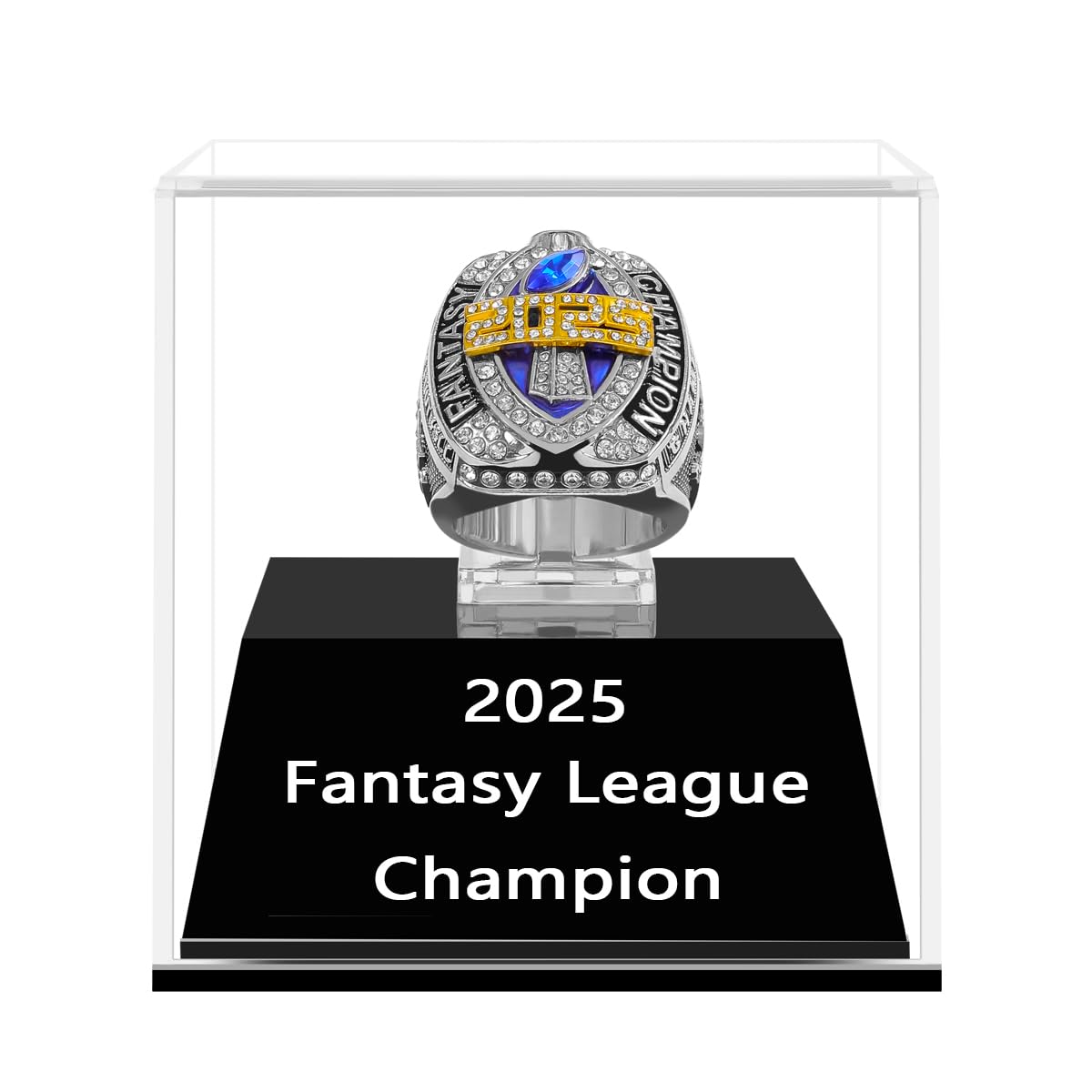 2025 Fantasy Football Championship Ring | Heavy FFL Champion Trophy Ring | Gold Silver Tone Plated Award Trophy for Fantasy Football League Winner