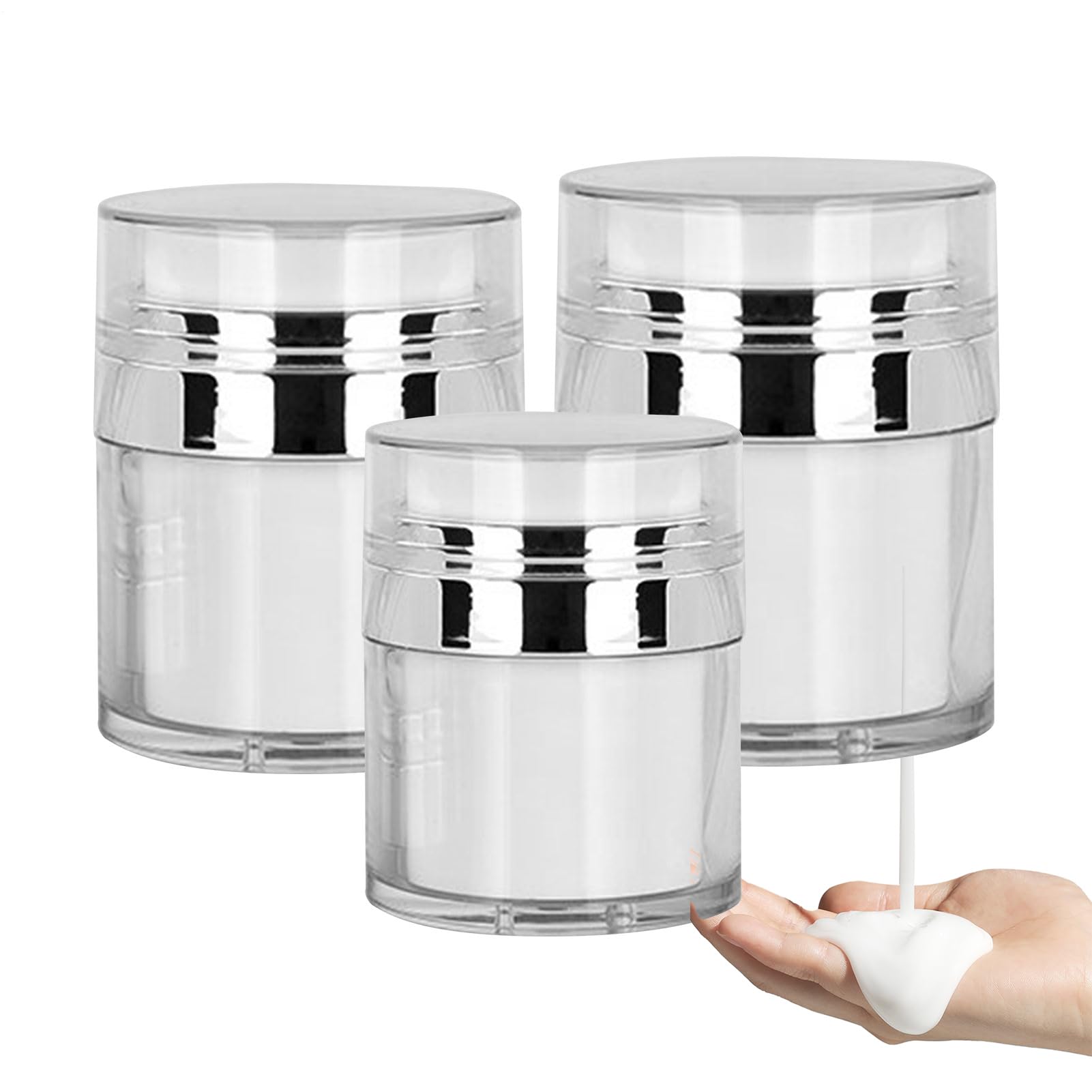 無エアポンプクリーム缶真空ボトル 15ml/100ml 押し下げ式乳液分配器 化粧品用旅行コンテナ 乳液・ファンデーション・ボディケア用品に対応 日常の外出/海外旅行/出張移動でコンパクトに持ち運び可能なディスペンサー