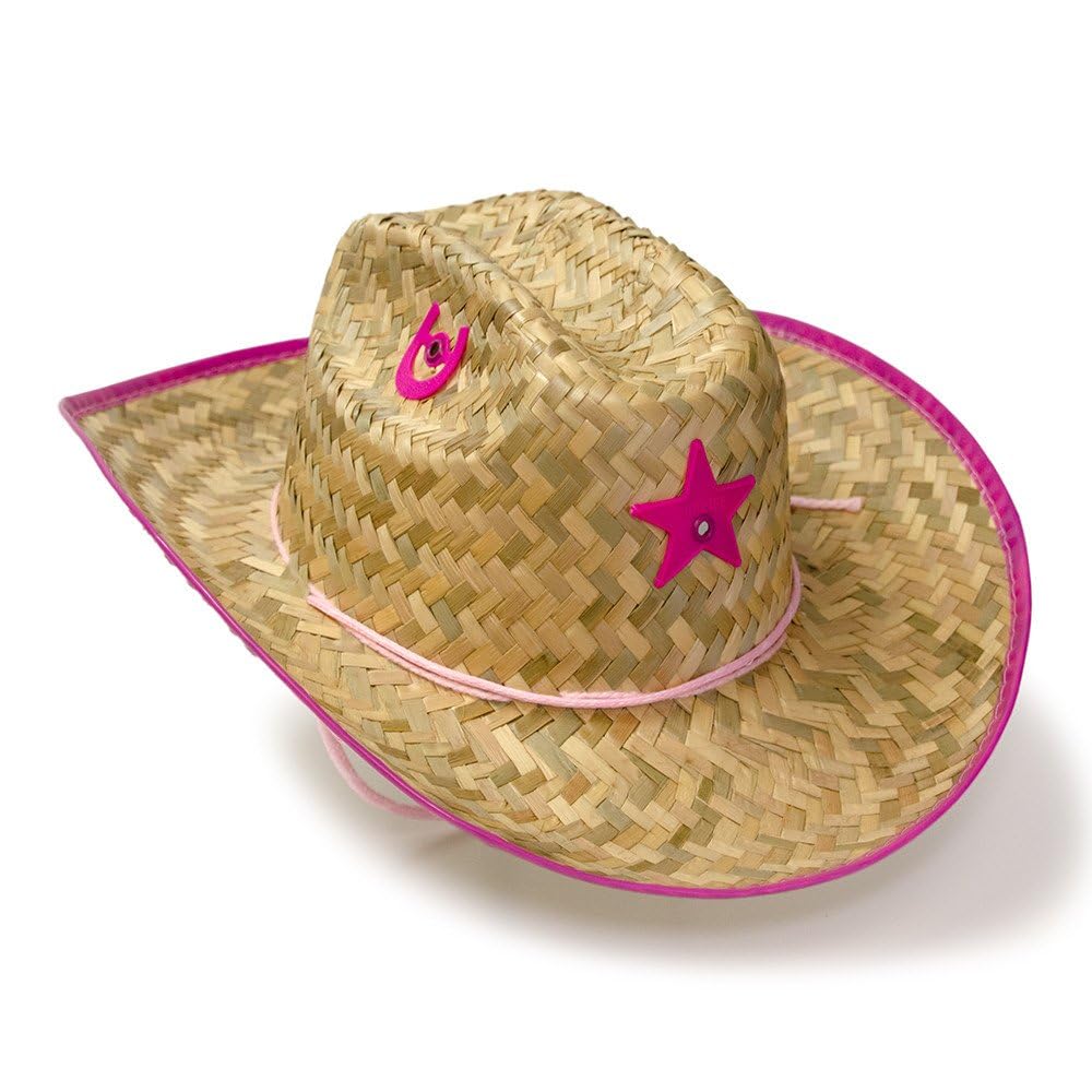 Western Express Palm Straw Sheriff Hat with Pink Trim for Kids