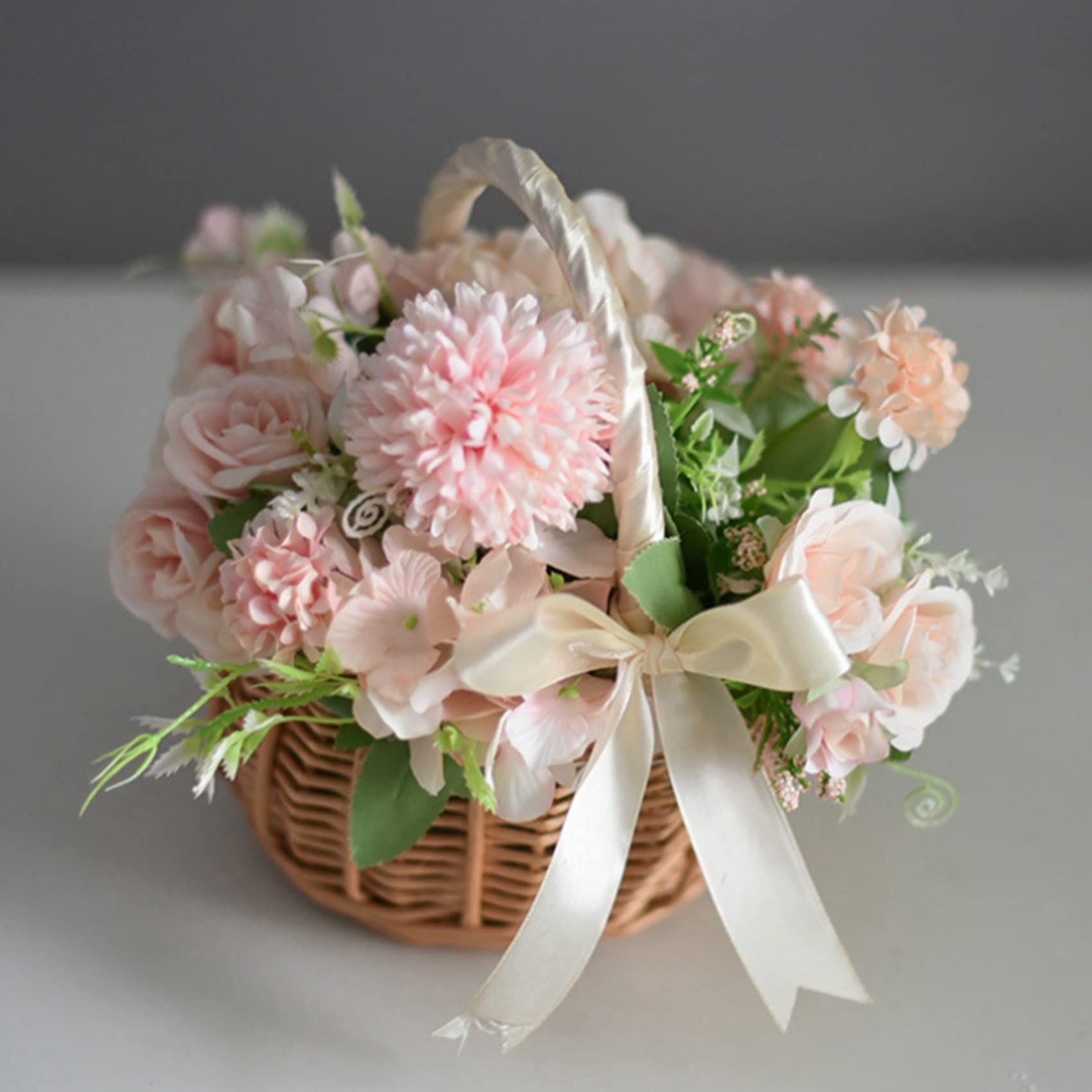 4X Gewebter Blumen Korb Rattan Aufbewahrung Korb Blumen MäDchen Hand Korb Handgemachter Blumen Korb mit Schleife, S.