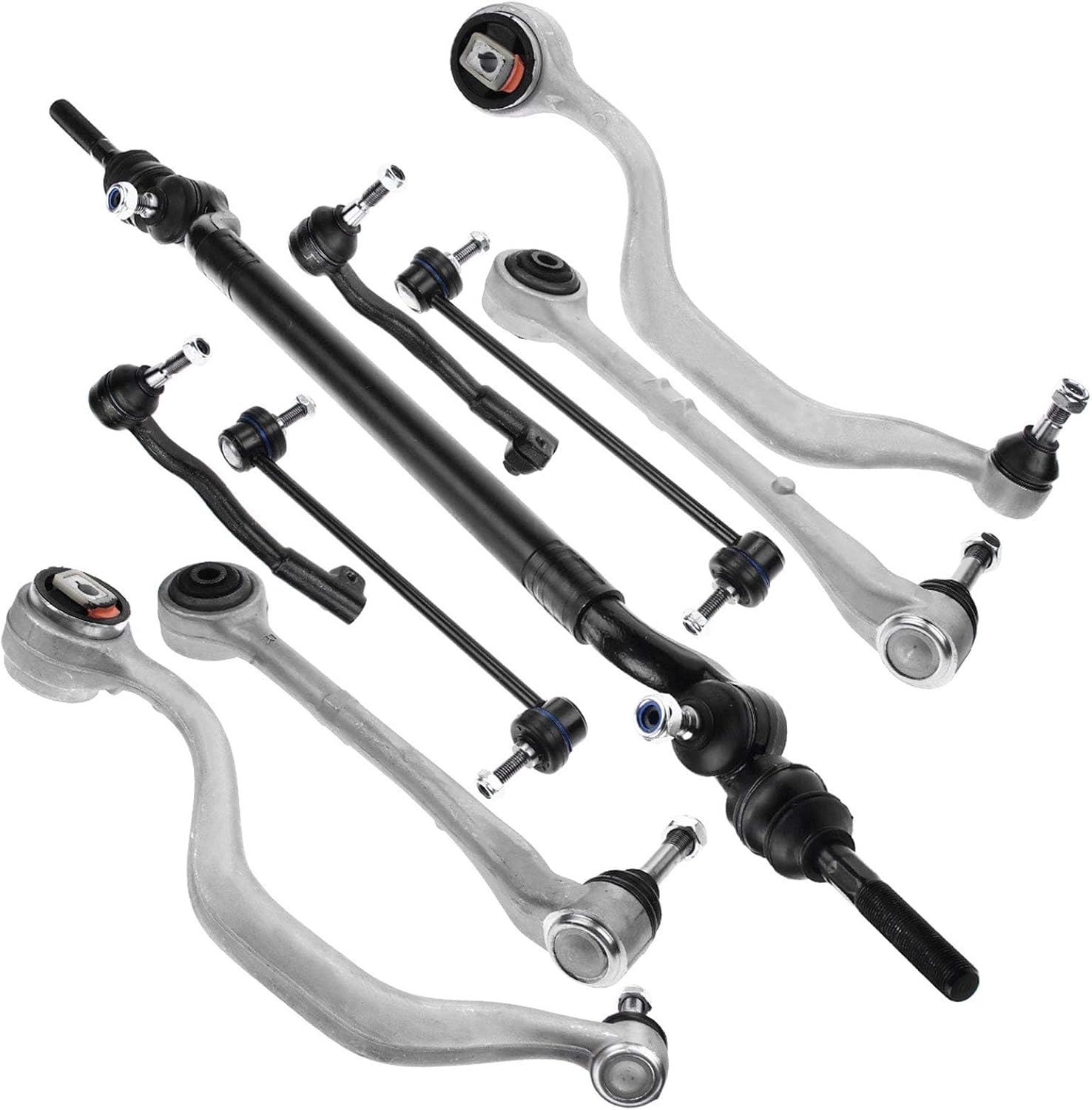 A-Premium Set of 9, Front Lower Forward & Rearward Control Arm, Sway Bar Link, Outer Tie Rod End, Center Link, Compatible with BMW E39 Series - 540i 1997-2003, M5 2000-2003, RWD Only