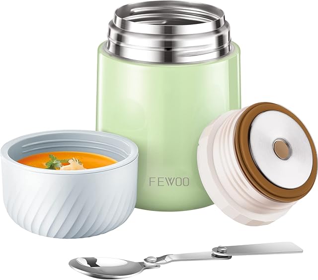 Soup Flask, 600ml Vacuum Insulated Food Jar for Hot Cold Food, Leak Proof Soup Containers for Kids and Adults (Green)